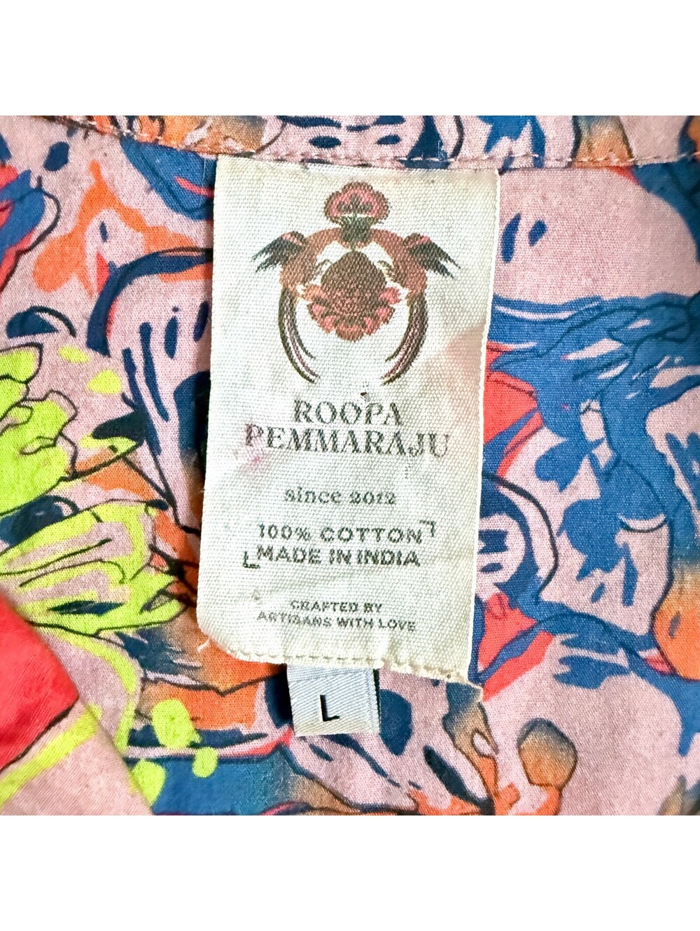 Roopa Pemmaraju for Anthropologie Rainbow Floral Buttondown Short Sleeve Camp L - Picture 7 of 7